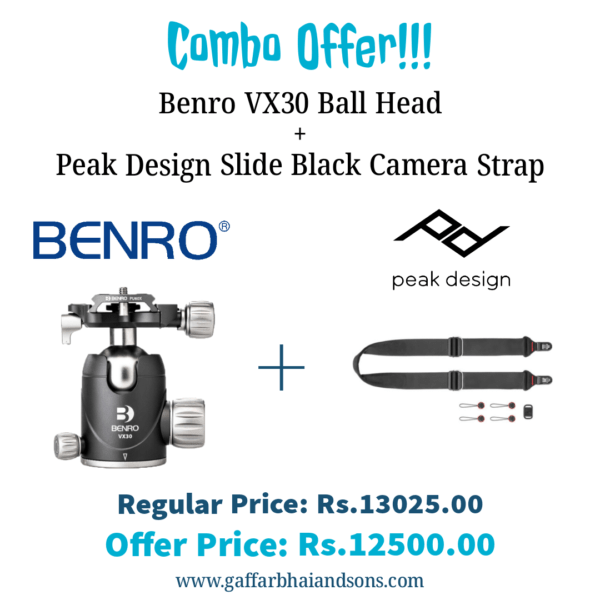 Benro VX30 Ball Head + Peak Design Slide Black Camera Strap